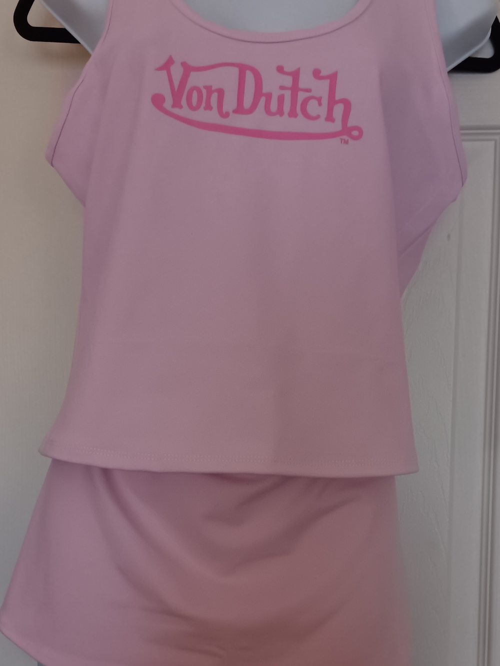 Von Dutch Pink Logo Tank Top And Mini Skirt 2pc Gym Set Women's Size XL NWOT